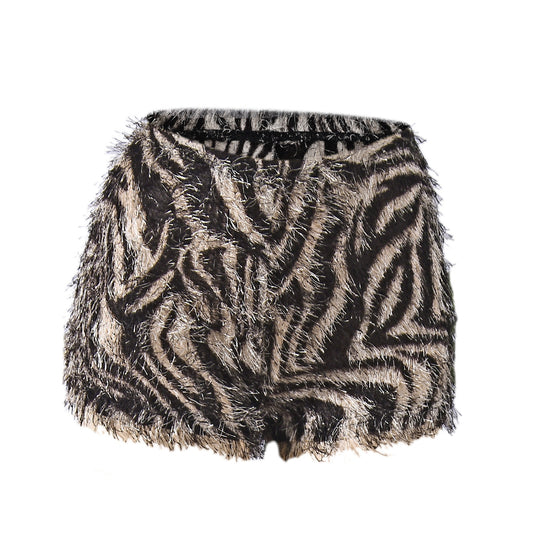Printed fringe leopard print shorts for women