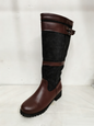 Coarse heel square heel color blocked belt buckle sleeve high top knight boots